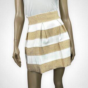 CLEO Medium Gold‎ and White Striped Skirt Party Knit Metallic